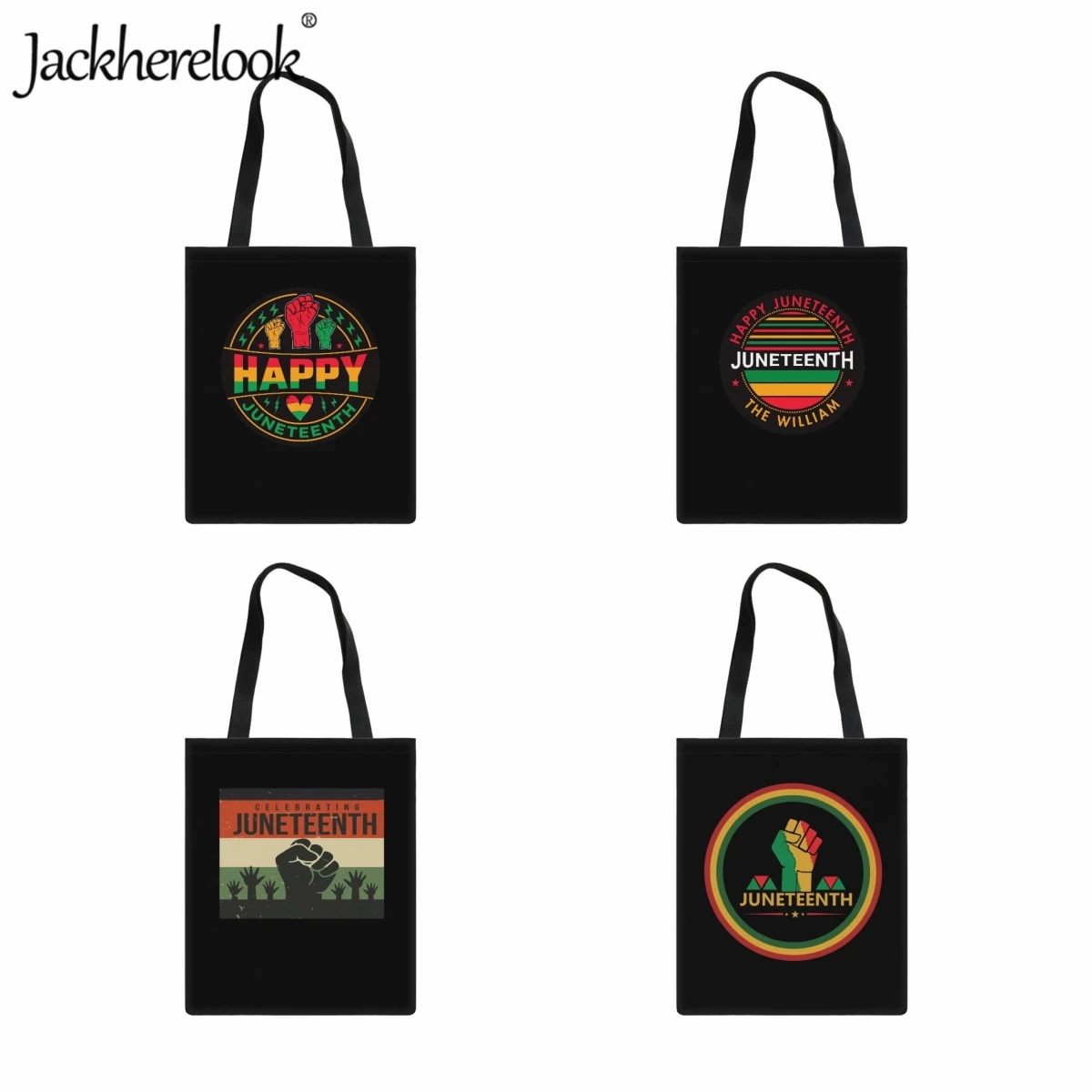 Jackherelook Juneteenth Freeish Black History Print Canvas Bag for Women Classic Eco Friendly Foldable Shopping ShoulderBag Tote