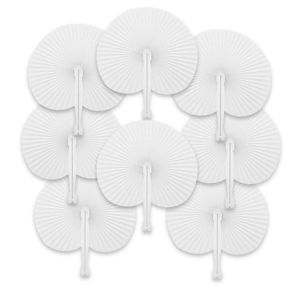 12/24/36/48/120pcs White Paper Folding Fans Heart-Shaped Round Fans Party Gift for Guest Anniversary Birthday Wedding Decoration