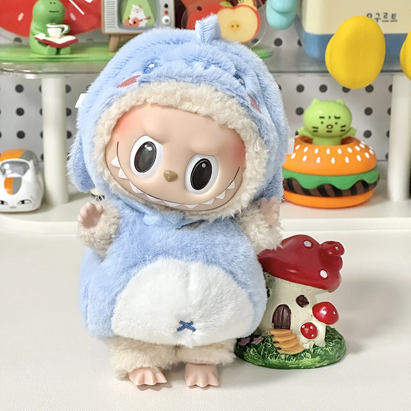 Jumeet 인형 옷, 라부부 상어 공룡 코튼 인형 옷, 귀여운 플러시 점프 수트, 속성 없음, 17cm