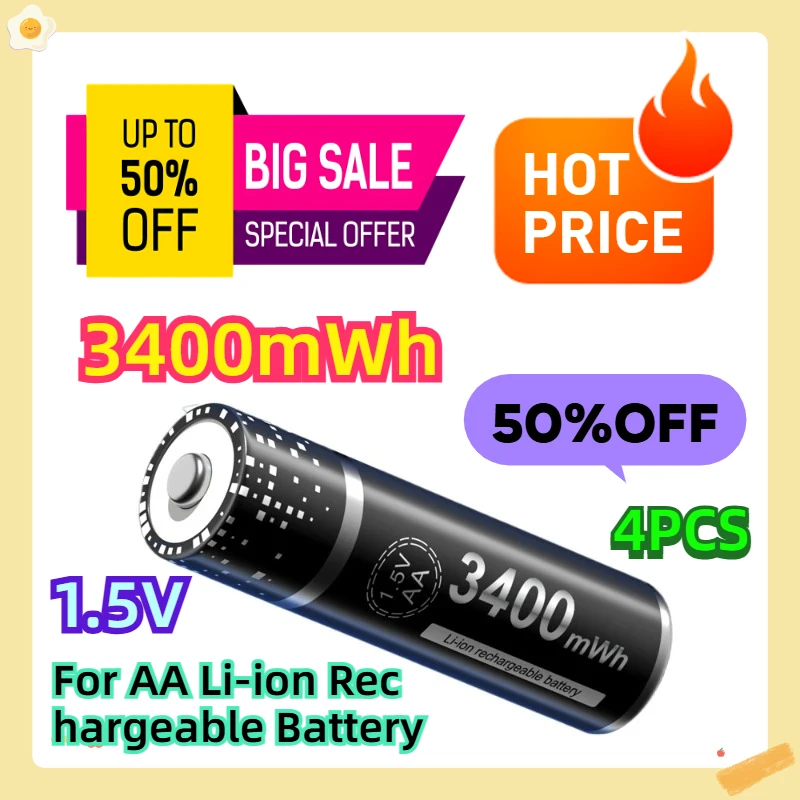 

For AA Li-ion Rechargeable Battery 3400mWh 1.5V 4pcs