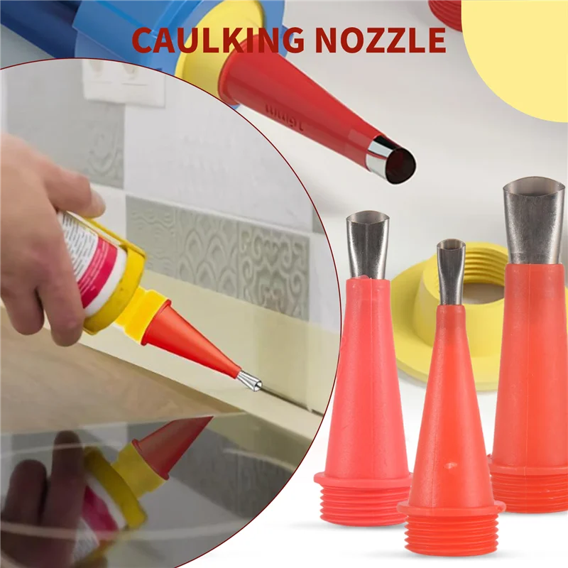 

A76K 18 Piece Stainless Steel Silicone Caulking Nozzle With Accessory Base And Protective Cover