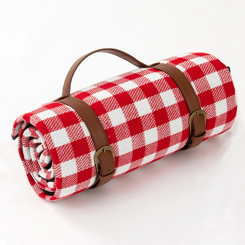 Red White Plaid Picnic Blanket Outdoor Foldable Waterproof Tent Mat Tablecloth Thicken Pad Portable Camping Travel Beach Blanket