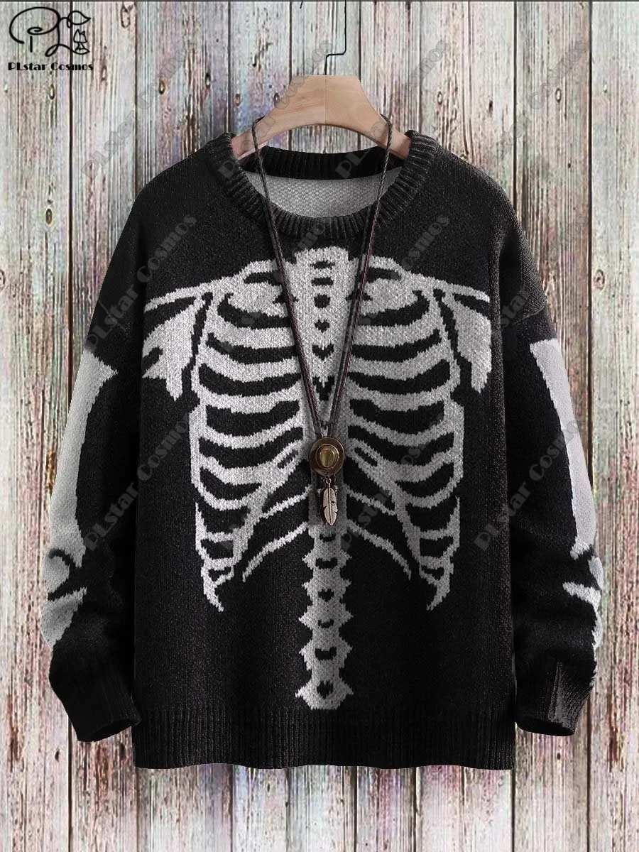 3D Printed Halloween Series Horror Ghost Skeleton Witch Black Cat Pattern Ugly Sweater Street Casual Winter Sweatshirt W-2