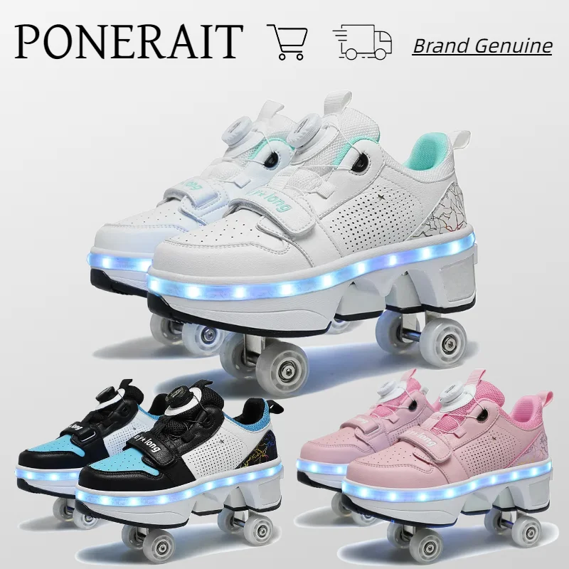 Boys Girls Roller Shoes USB Charging LED Light Up Children Roller Skate Casual Skateboarding Shoes Sports Shoes Kids Skates