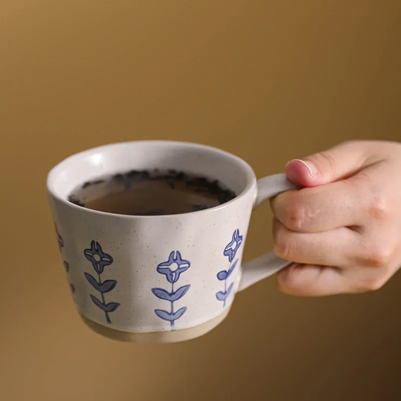 Simple Retro Ceramic Mug, Rough Ceramic Kiln Transformed Cup, Creative Coffee Cup, Breakfast Cup, Hand-painted Couple Cup