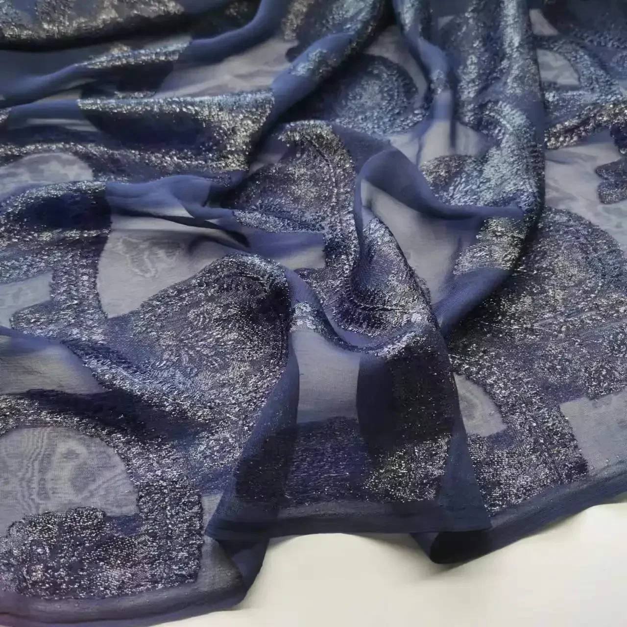 Shiny Lurex Polyester Chiffon Fabric Metallic Somali Dirac Dress Navy Decoration Sewing Material