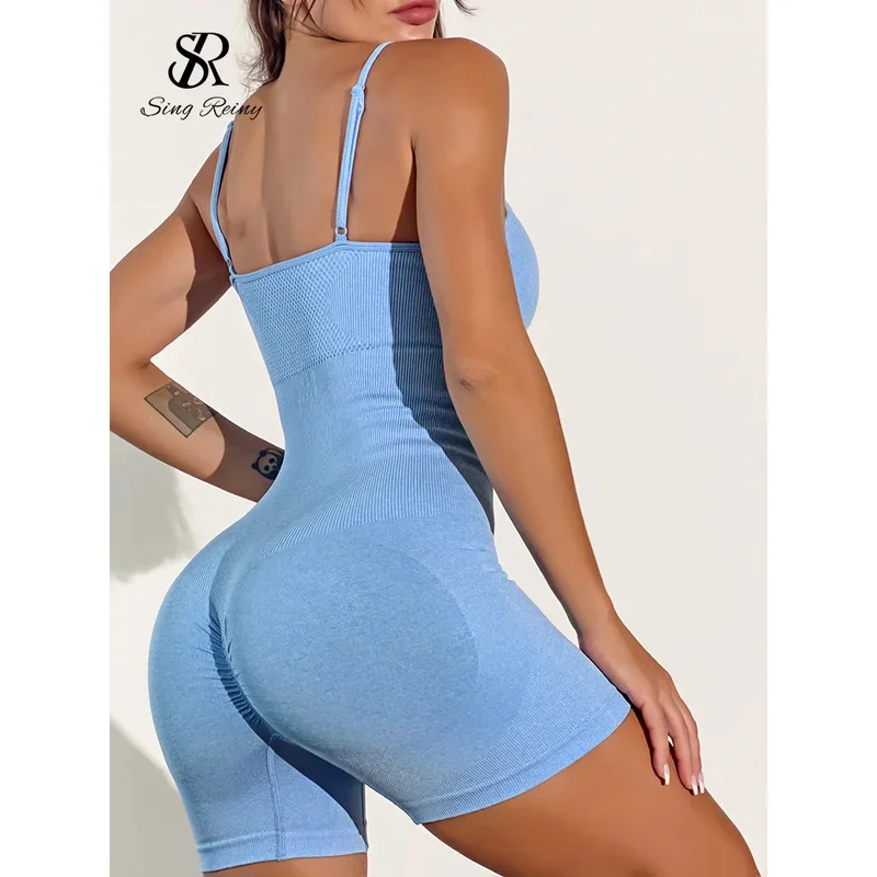SINGREINY 2024 Strap Tight Yoga Bodysuit Fashion Sleeveless Exercise One-Piece Outfits American Solid Fitness Sporty Playsuits