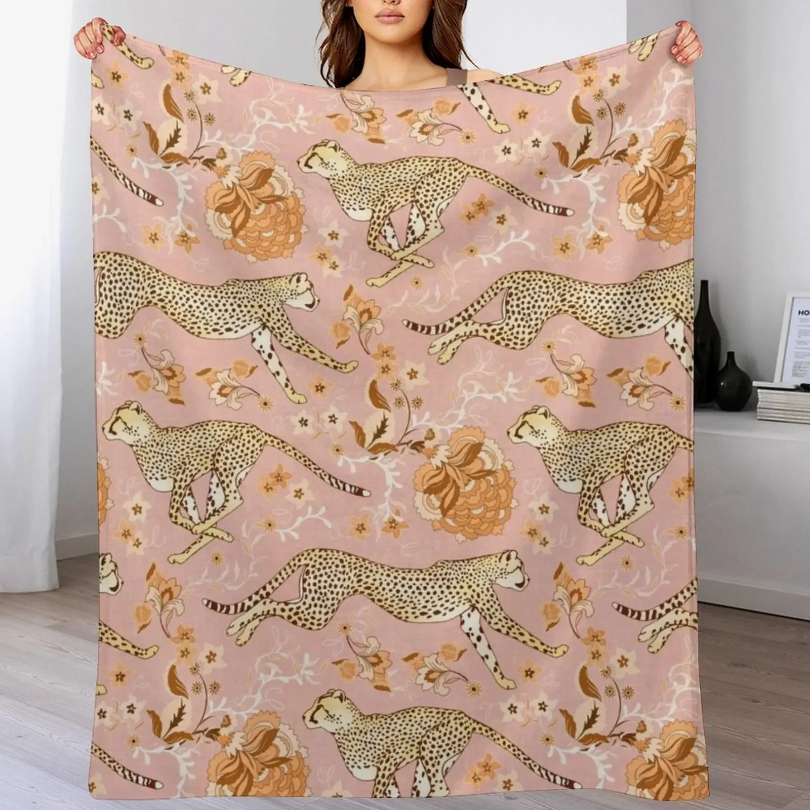 Cheetah Chintz - light orange and dusky rose Throw Blanket Kid'S Polar Blankets