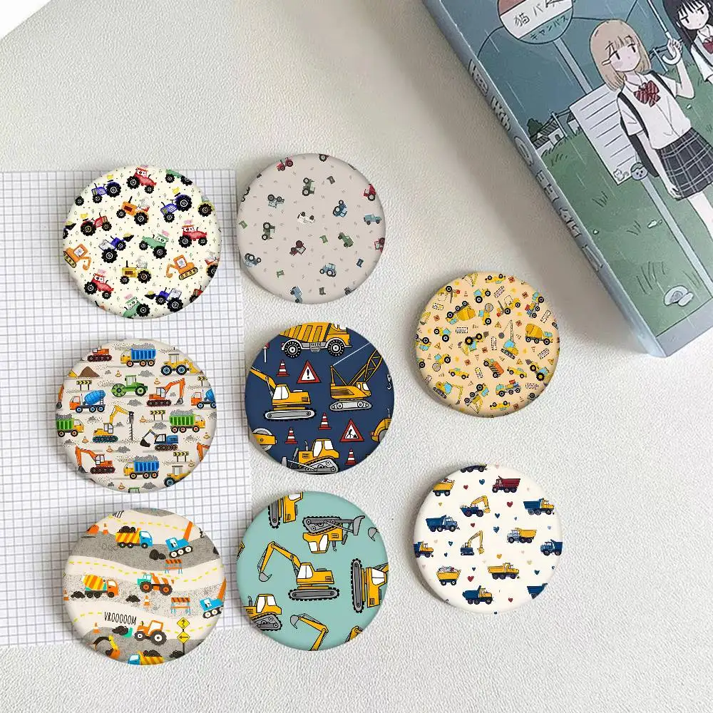 Truck Excavator Pattern Round Badge Creative Brooch Clothing Backpack Accessories Lapel Pin