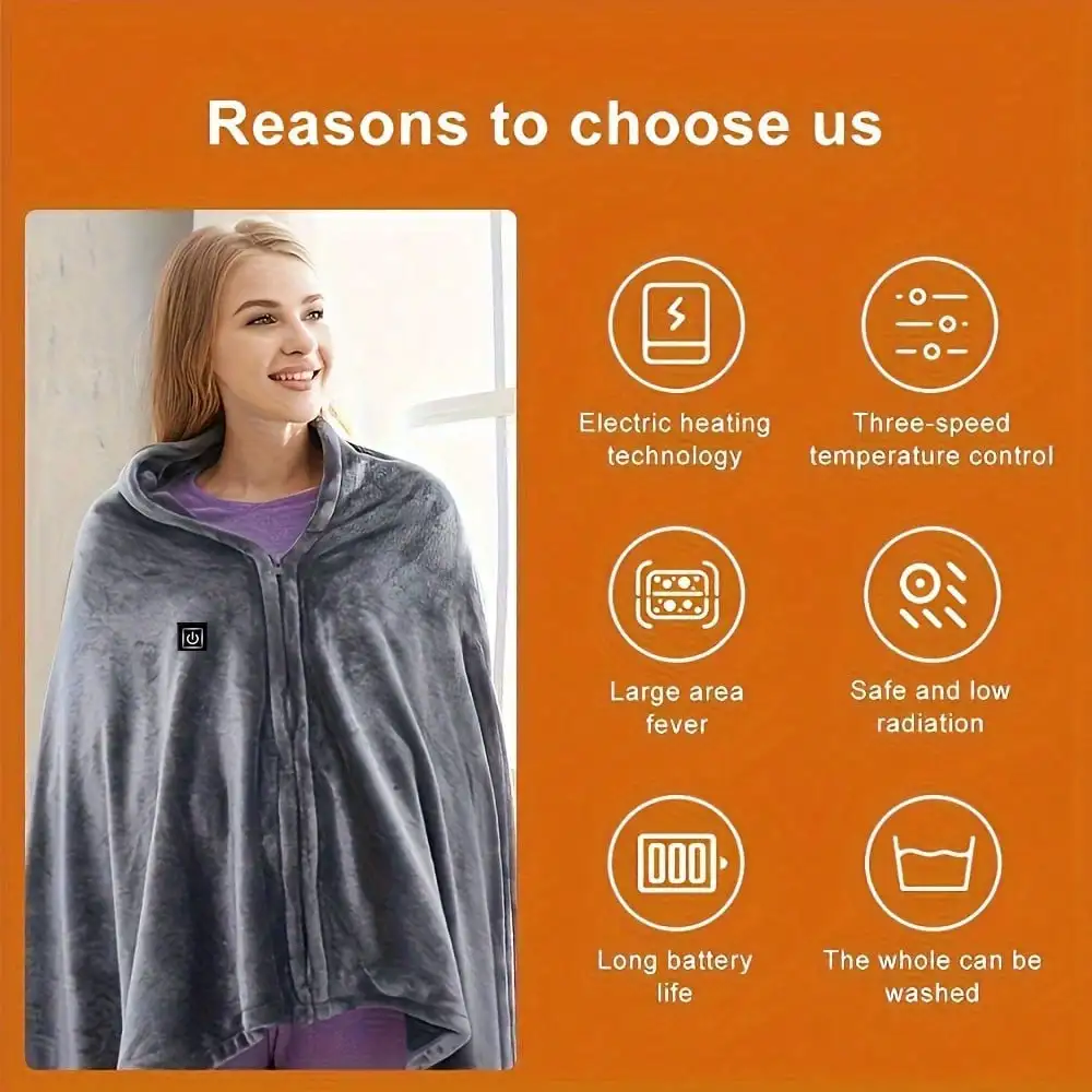 USB Heated Shawl Blanket - 3-Speed Temperature Control, Thermostatic Function, Overheat Protection, Washable, Constant Temperature, Perfect For Office Lunch Break, Outdoor Travel, Car Travel, And Warmth Preservation Christmas Gifts, Hand Warmers