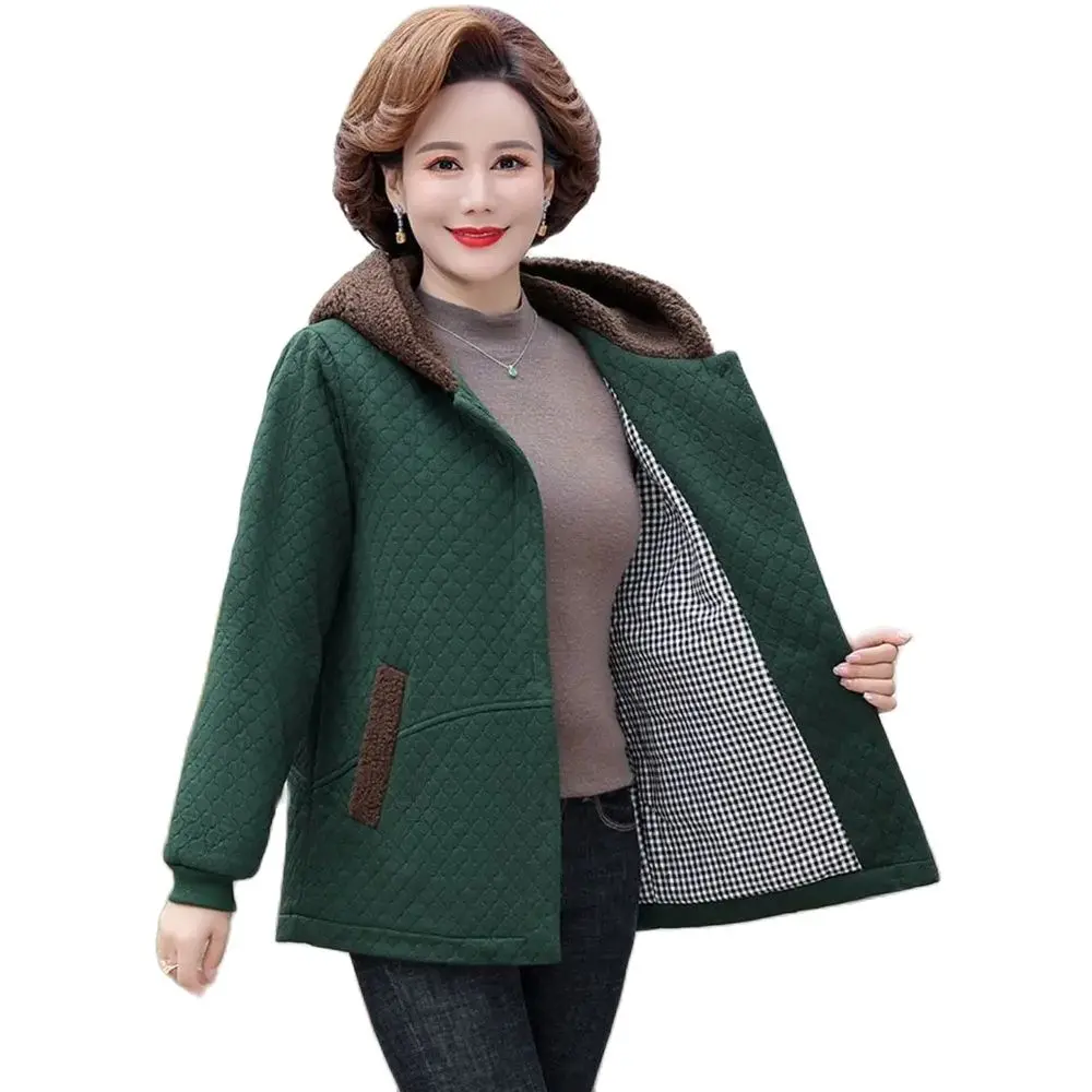 

Middle-aged And Elderly Fashion Hooded Thick Coat Mother Dressed In Western Style Loose Warm Casual Cotton-padded Clothes Woman.