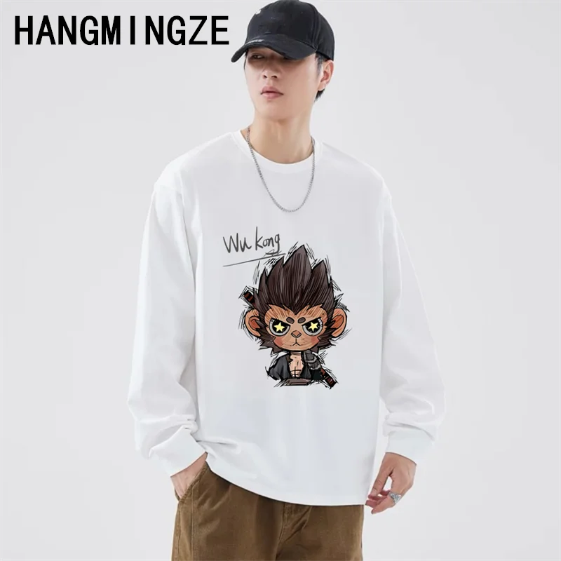 New Long Sleeve T Shirt For Men Autumn Monkey Print WuKong Cartoon T-shirts Streetwear Men Cotton T-shirt Baggy Trendy Clothing