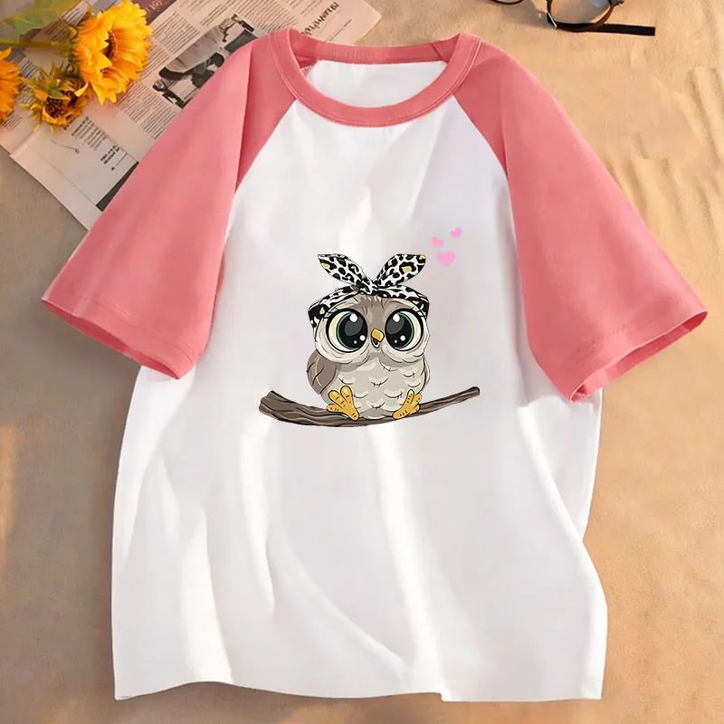 Kid Teen Tshirt Short Sleeved Cartoon owl Print Comfortable Casual Tops Tees Children's Clothing Boys and Girls T-shirt Summer
