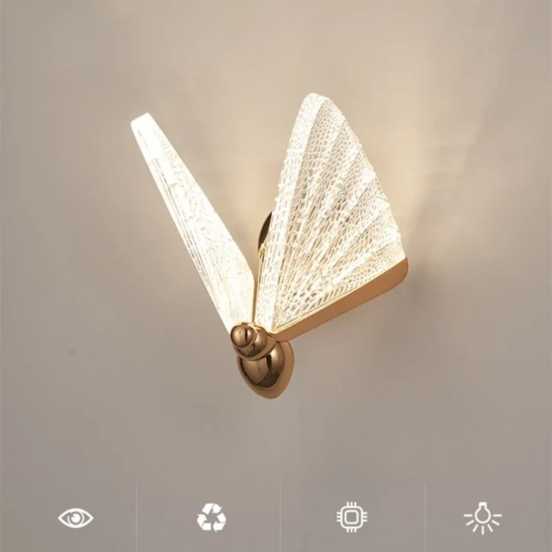 

Clear Butterfly Wall Lamp Creative Colorful Led Light Minimalist Luxury Staircase Bedroom Bedside Corridor Aisle Lighting