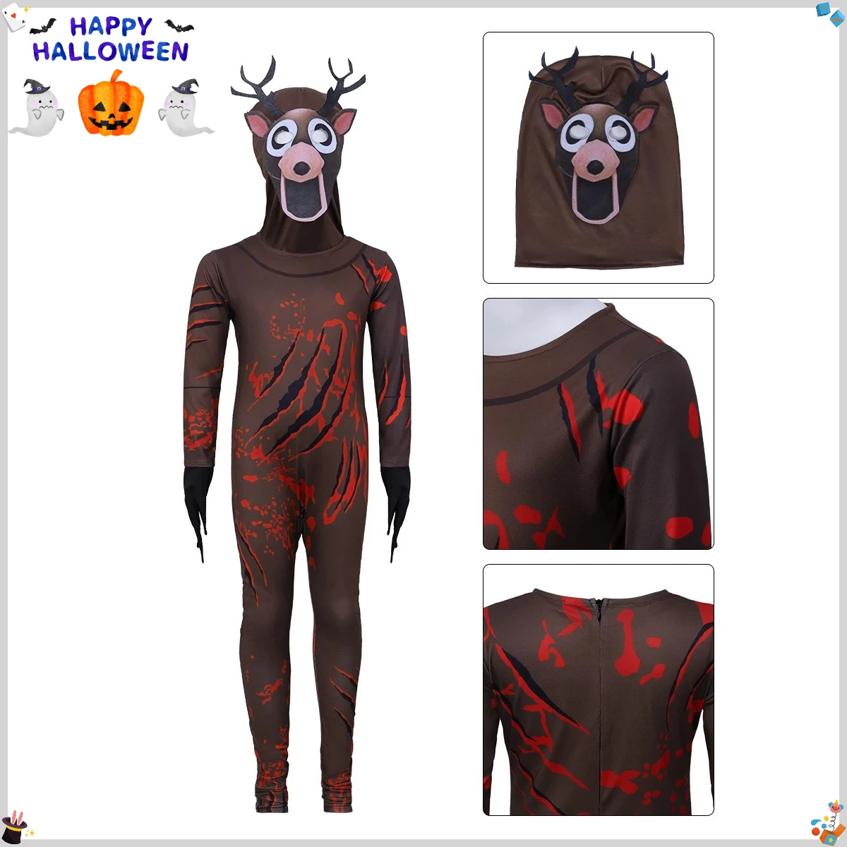 الأطفال الكبار تأثيري 99 ليال الغابات الغزلان البومة الملابس ثلاثية الأبعاد طباعة تأثيري حلي هالوين كرنفال لعبة الرعب فستان البدلة