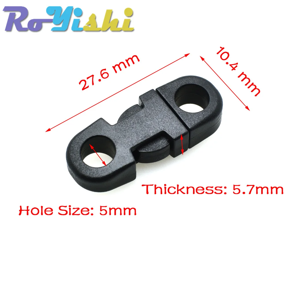 10 Pcs/Pack 5mm Hole's DIA Straight Flat Side Release Plastic Buckles for Mobile Phone Paracord Black