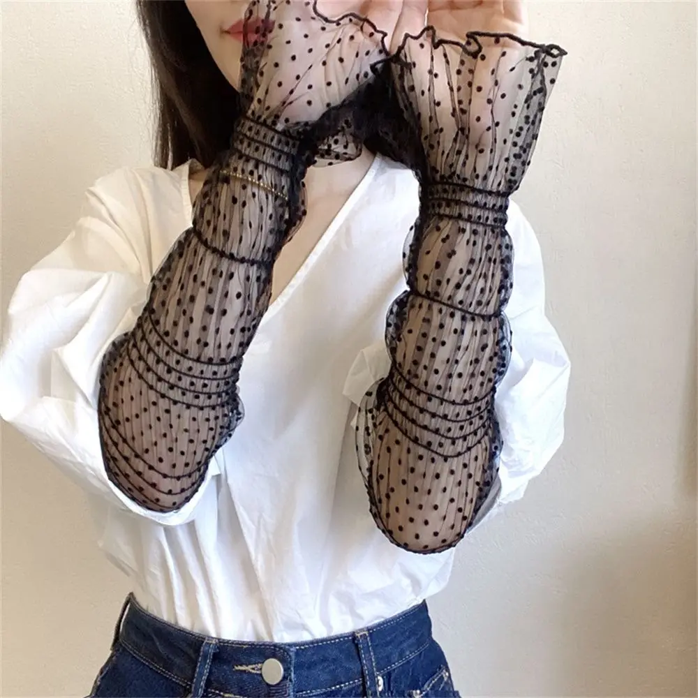 1 Pair Summer Lace Long Length Sunscreen Sleeve Breathable Sunscreen UV Protection Thin Lace Mesh Gloves Elegant Driving Gloves