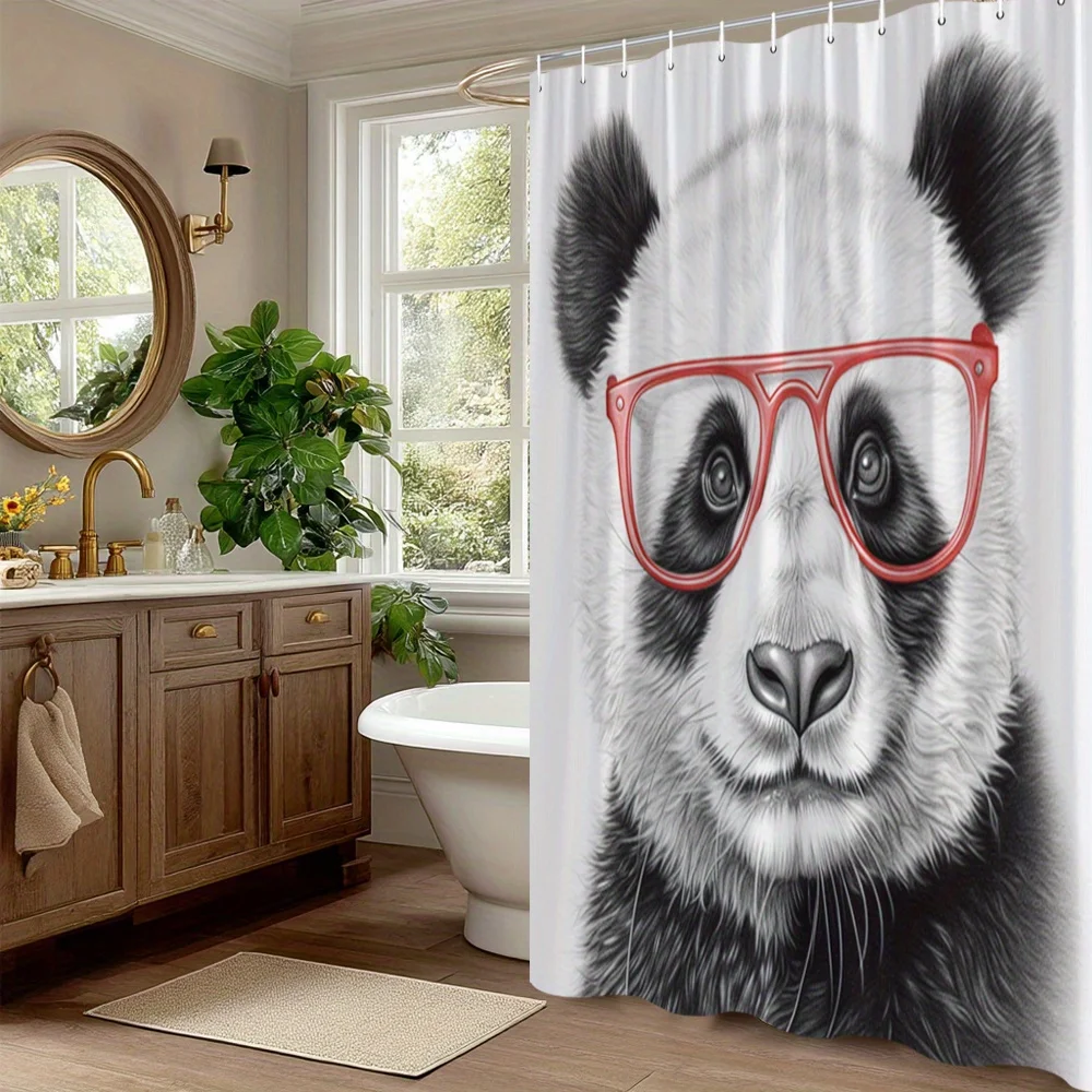 Cute Panda Face Illustration Waterproof Shower Curtain Novelty Bathroom Decor Animal Print Liner for Kids Adults Home Accessorie