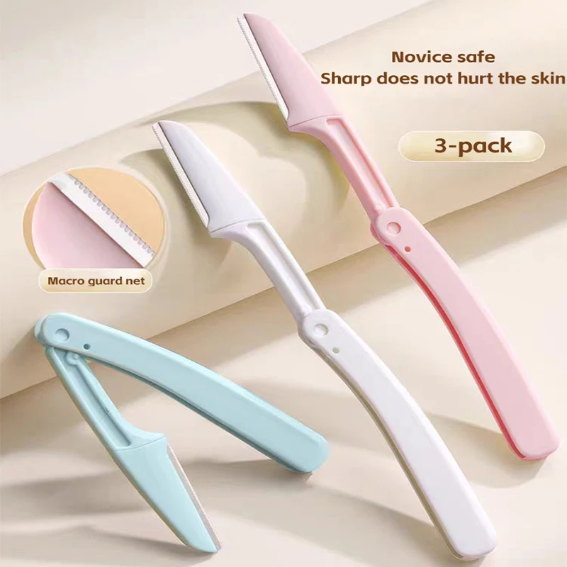 3PCS Portable Eyebrow Trimmer Safe Eyebrow Shaper Foldable Eyebrow Trimmer Razor Blade Razor Women's Makeup Tools