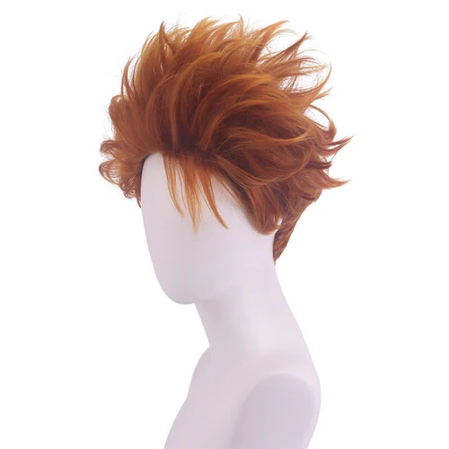 Imagen 1 del producto Peluca de Cosplay naranja rizada corta para hombres, pelo sintético resistente al calor con gorro de peluca gratis, disfraz de fiesta de Halloween