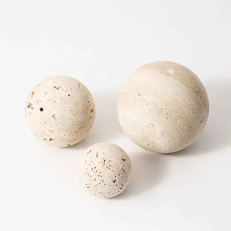 Support Customized Natural Marble Stone Round Ball Beige Travertine with Different Diameters