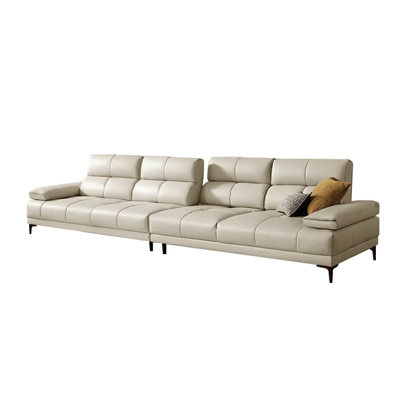 

Roman sofa leather adjustable backrest Italian straight row living room sofa small apartment super deep sitting wide
