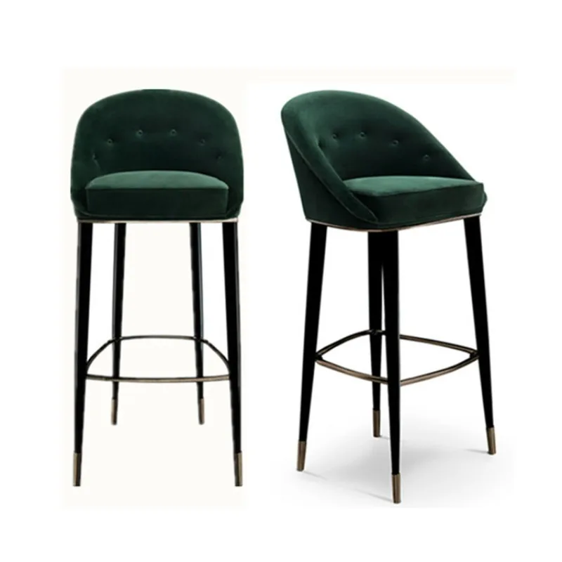

American solid wood simple bar chair light luxury living room modern fabric single high chair bar reception Internet celebrity b