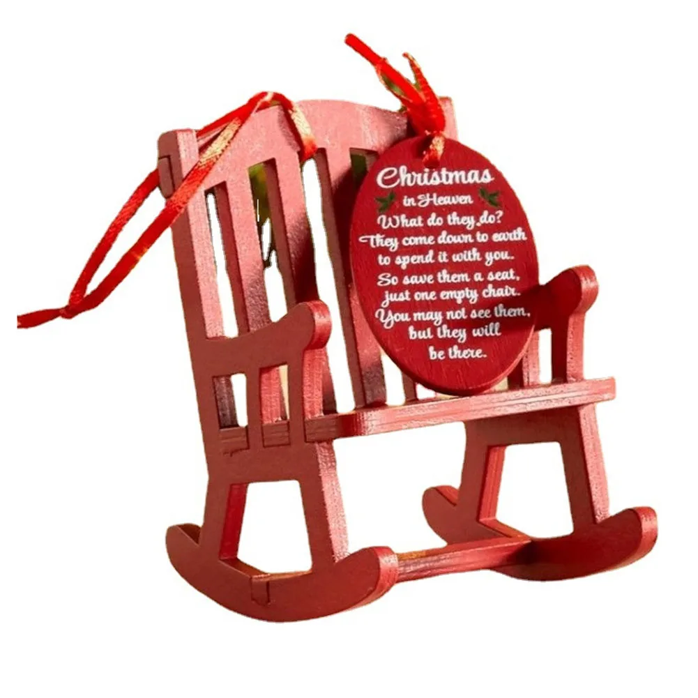 Chair Memorial Wooden Rocking Chair Happiness Ornament Red Ribbon Rocking Chair Tree Decoration Wide Application