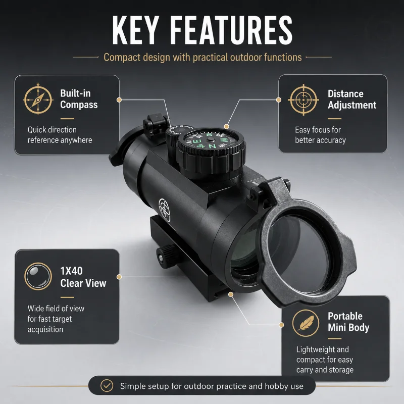 Outdoor Entertainment Hobby Parts 1X40RD Optical Lens Unit with Outside Direction Compass Flip Protective Lens Caps