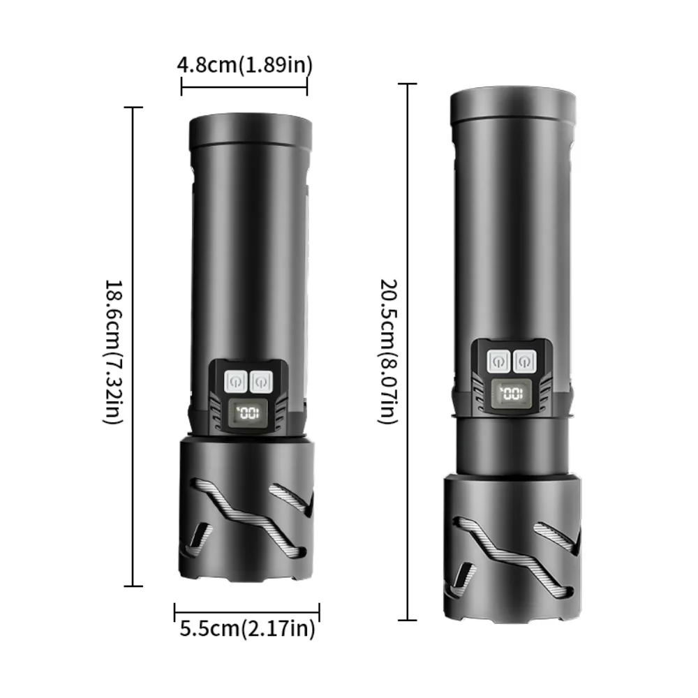 30W White Light LED Flashlight Super Bright Long Throw with Side Lamp Digital Power Indicator for Outdoor Adventure Maintenance