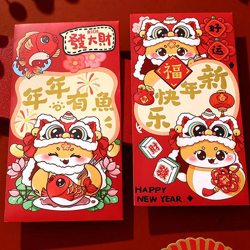 6Pcs 2025 Red Envelopes Packet Hong Bao Year Of The Snake Spring Festival Gift New Year Envelopes New Pocket Lucky Lunar