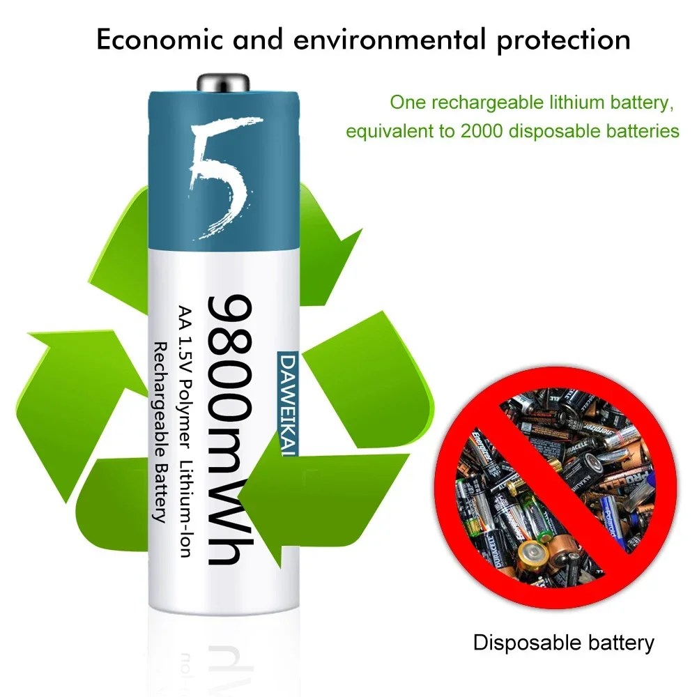 100% Original AA AAA Battery 1.5V Rechargeable Polymer Lithium-ion Battery 1.5V AA/AAA Battery with USB charger