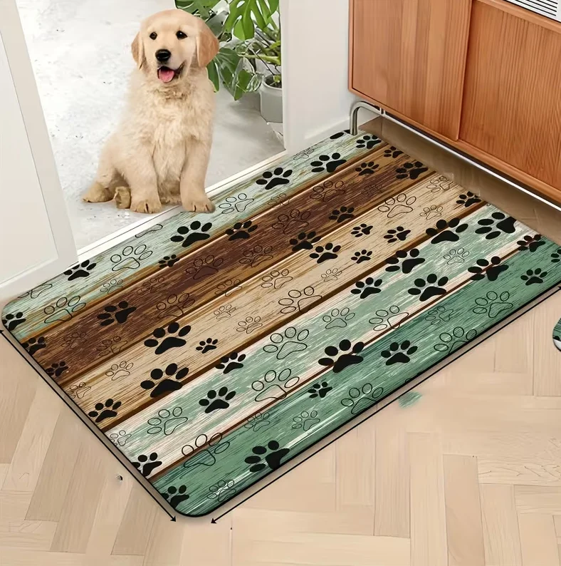 Kreative Retro-Holzmaserung und Hundepfoten, rutschfeste Katzentoilette, geeignet für Katzen, Tiere, Haustiermatte mit Design, Heimdekoration