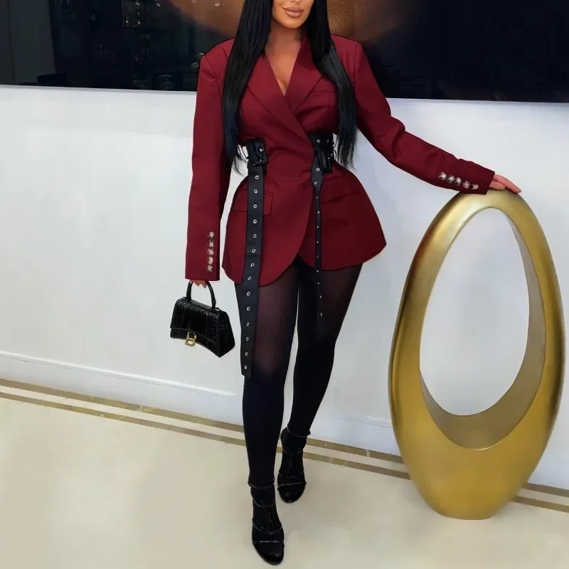 GUWU أزياء الخريف الجانب الدانتيل متابعة الخصر طويلة الأكمام المرأة الحلل