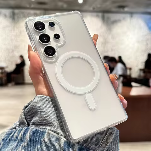Magnetic Original Transparent Phone Case For Samsung Galaxy S25 S24 S23 S22 S21 Plus Ultra FE For Magsafe Shockproof Clear Cover