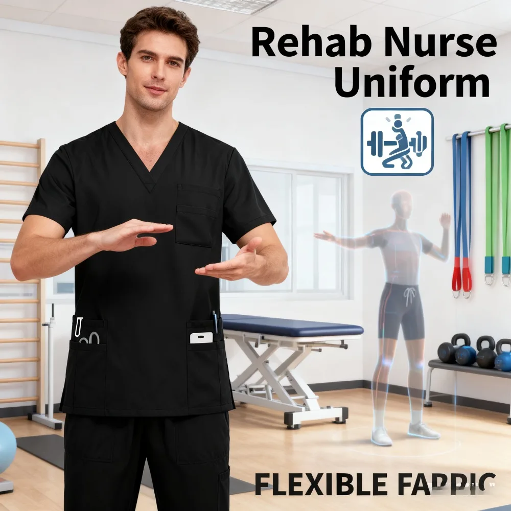 

Solid Color 2-Piece Set Short Sleeve Top with Pockets and Drawstring Pants for Beauty Salon Skin Care and Spa Center Workwear