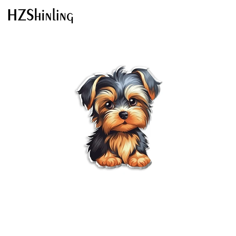 2023 New Cute Dogs Acrylic Lapel Pin Beagle Yorkie Rottweiler Epoxy Butterfly Clasp Pin Handmade Butterfly Brooch