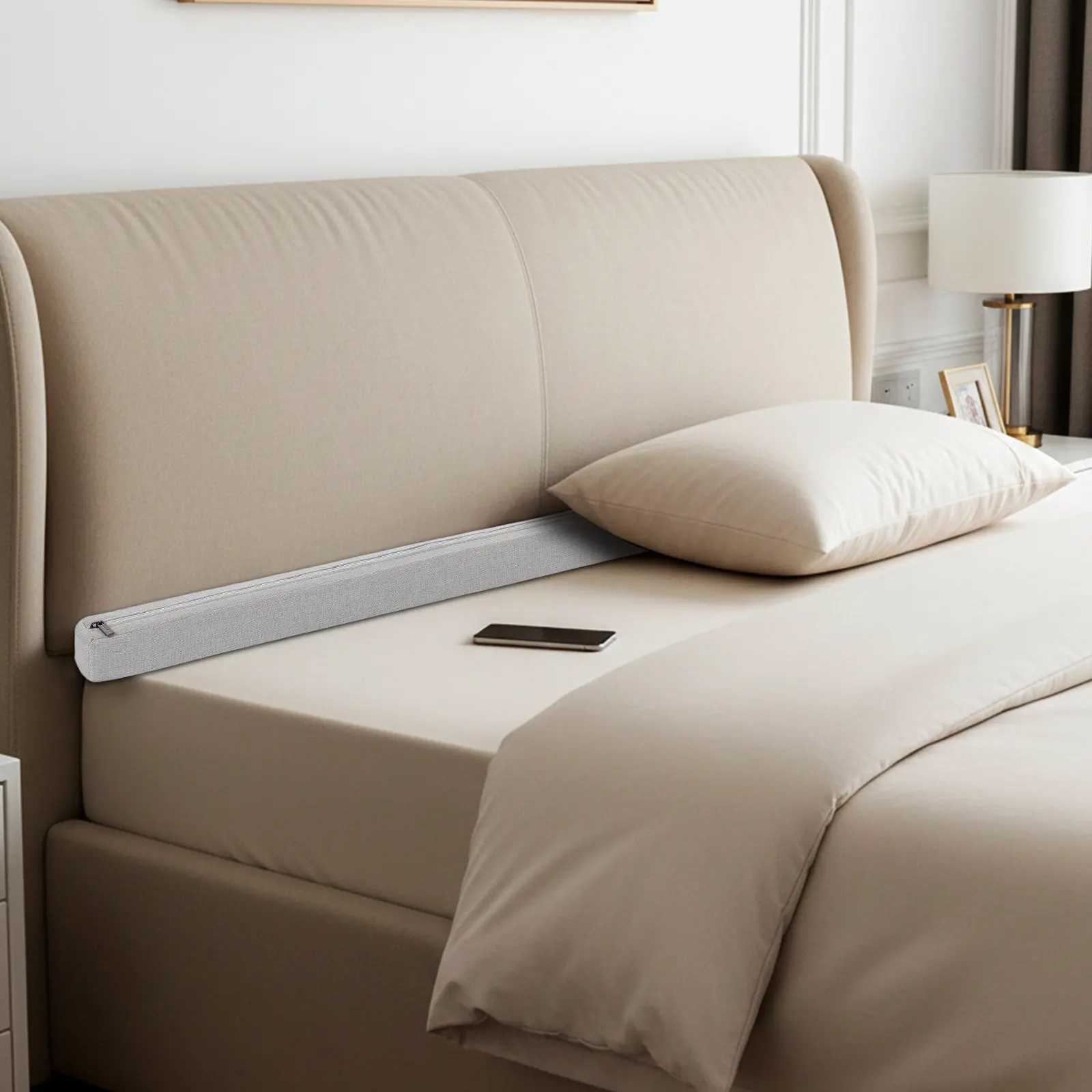 Bed Gap Filler High Density Foam with Soft Fabric Cover Adjustable Mattress Extender for Wall Headboard Gaps Indoor Bedroom Use