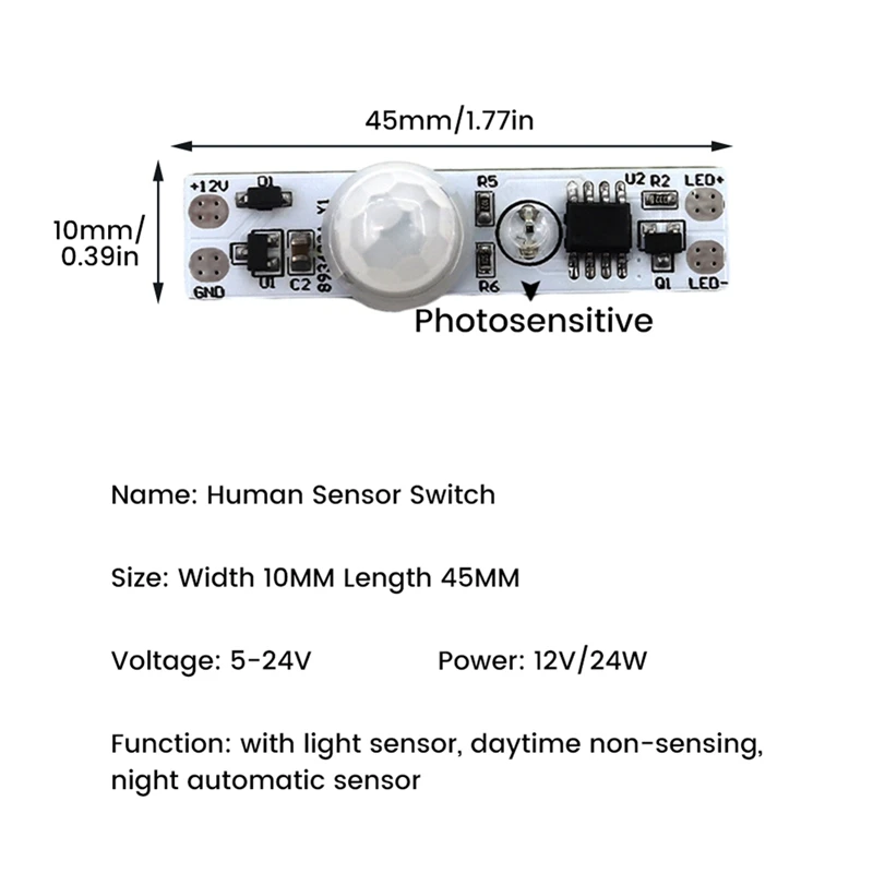 Módulo de interruptor de sensor de movimento pir dc 5-24v 12v módulo de interruptor controlador detector de sensor de movimento humano