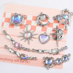 3Pcs/set Girls DIY Jewelry Rhinestone Moonlight Stone Pendant Accessories Heart Moon for Women Handmade Bracelet Necklace Making