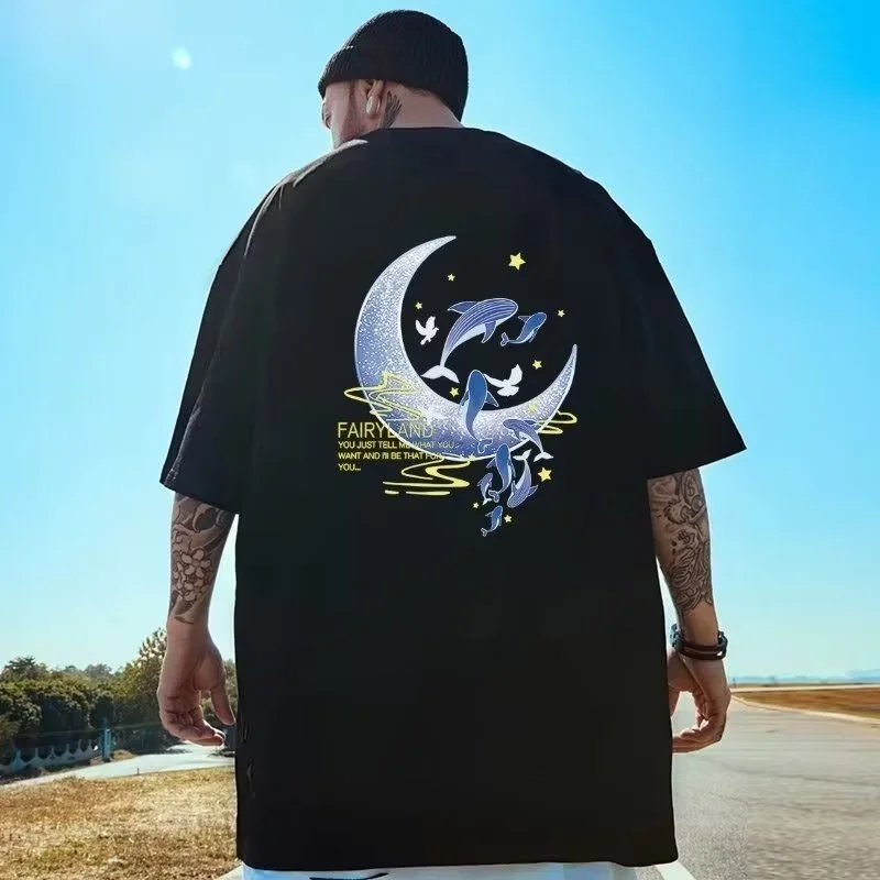 

Baleine Américaine Rétro De Style Ample Pour Hommes 100% хлопок Imprimé À Manches Courtes Et Col Rond Mode Поливелентный