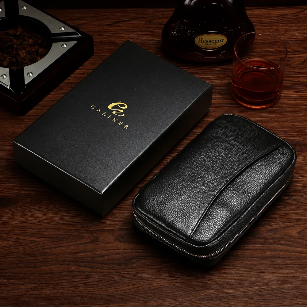 Galiner Travel Use Functional Cigars Storage Bag Portable Genuine Leather Cigar Humidor Practical Tobacco Storage Leather Bag