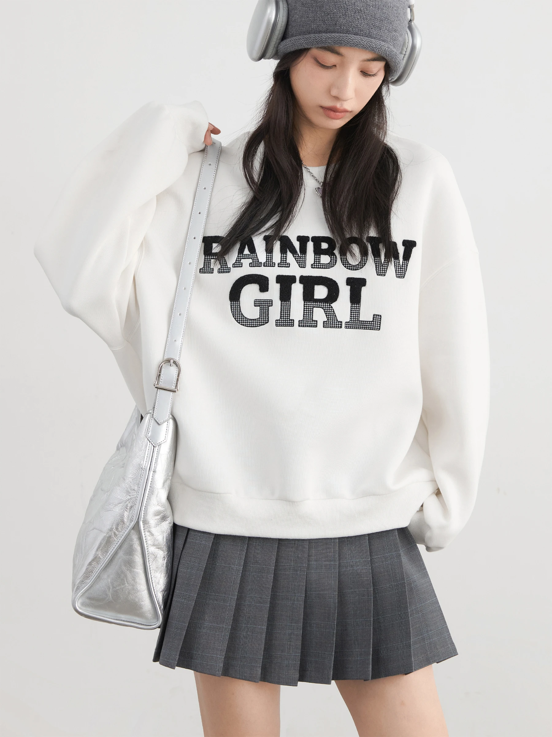 CHIC VEN damskie bluzy swetry O Neck luźna na co dzień wokół szyi Patchwork list haftowany top damski wiosna jesień 2025 — zdjęcie 2