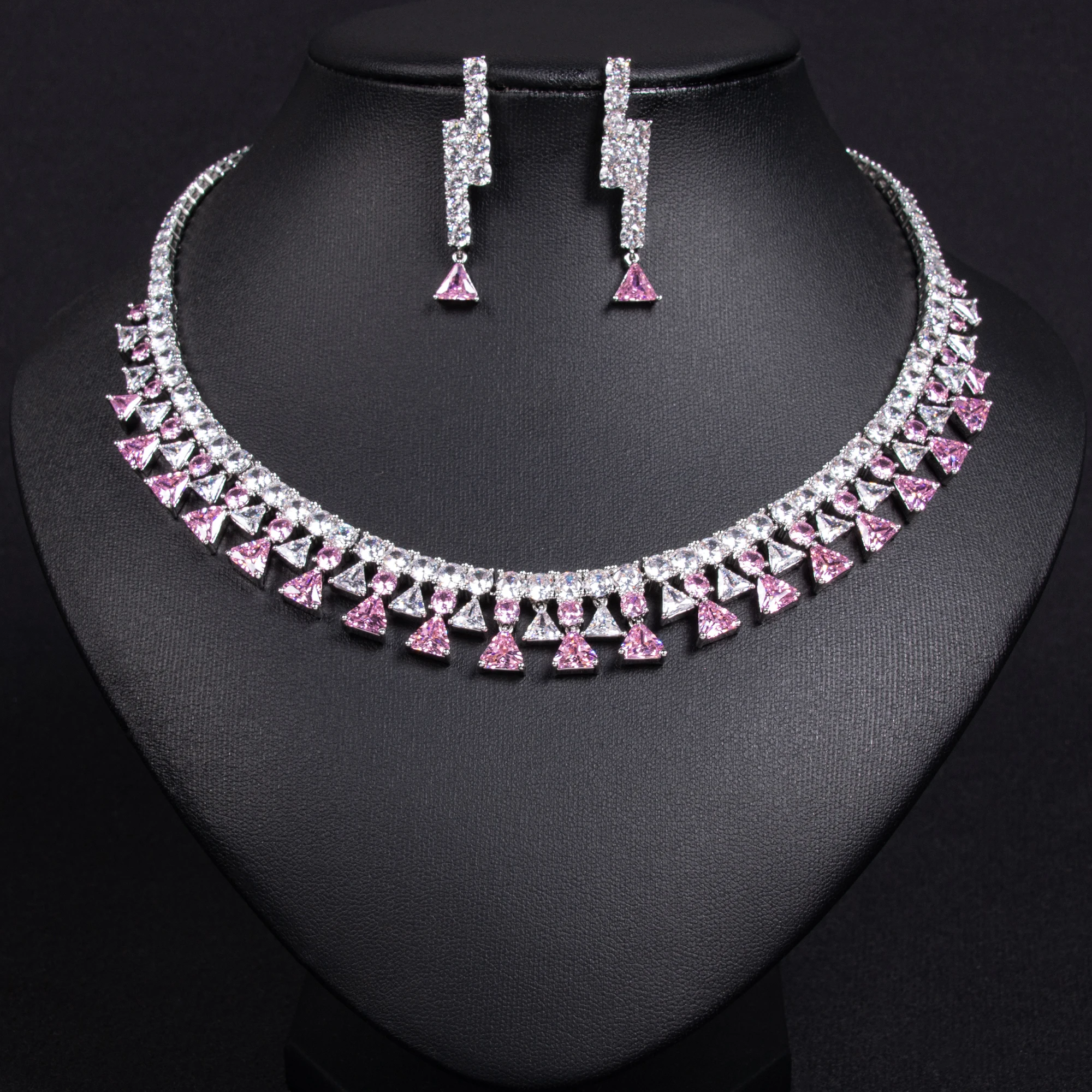 

New cubic zirconia necklace earring accessory set for women's engagement