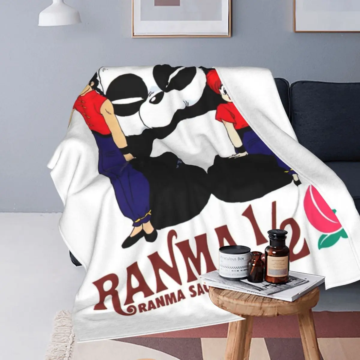 Ranma Saotome & Genma Saotome Blankets Fleece Printed Japanese Anime Ultra-Soft Throw Blanket for Home Bedroom Bedspreads