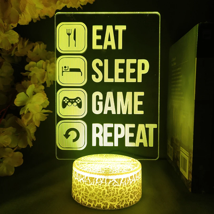 Fashion Desk Eat Sleep Game ripeti effetto Neon lampada Lave Cool 3D Illusion Sign Light per sala da gioco installazione retroilluminazione Desktop