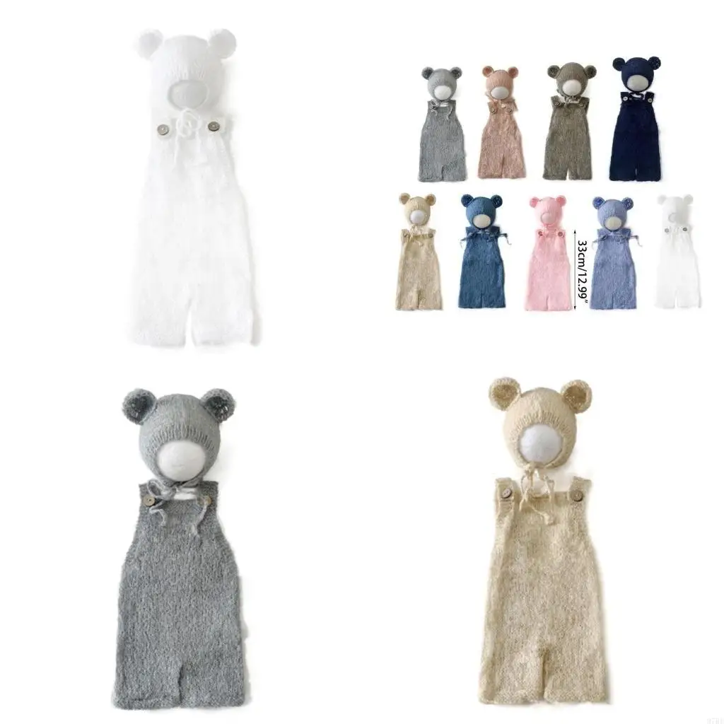 

97BE Newborn Photography Props Outfits Baby Photo Props Romper with Bear Hat Bonnet