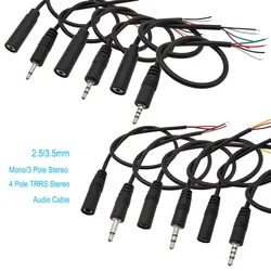 3.5mm 2.5mm Male Plug/Female Jack to Bare Wire Open End TS Mono/3 Pole/4 Pole TRRS Stereo Plug Jack Connector Audio Cable