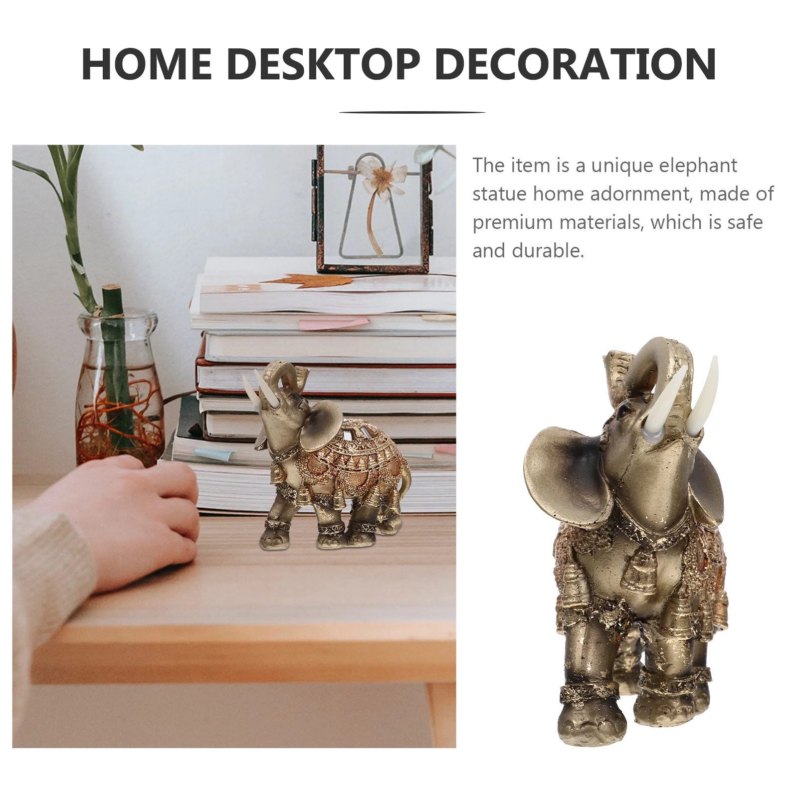 

Elephant Statue Retro Style Resin Desktop Fortune Home Decor Vintage Resin Elephant Ornament Artistic Indoor Decor