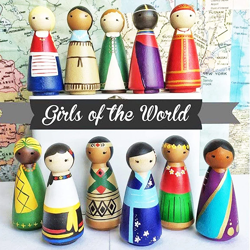 35/43/55/65MM Wooden Peg Dolls Natural Unfinished Wooden Doll Figures Peg Doll People for Kids DIY Art Craft Painting Home Decor